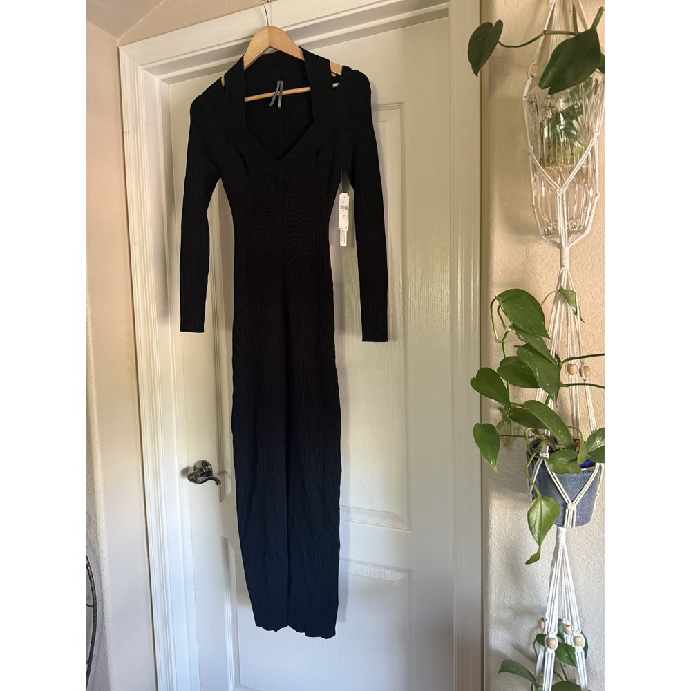 Anthropologie Long Sleeve Crisscross Knit Maxi Dress Black S NWT $228 - Picture 4 of 16